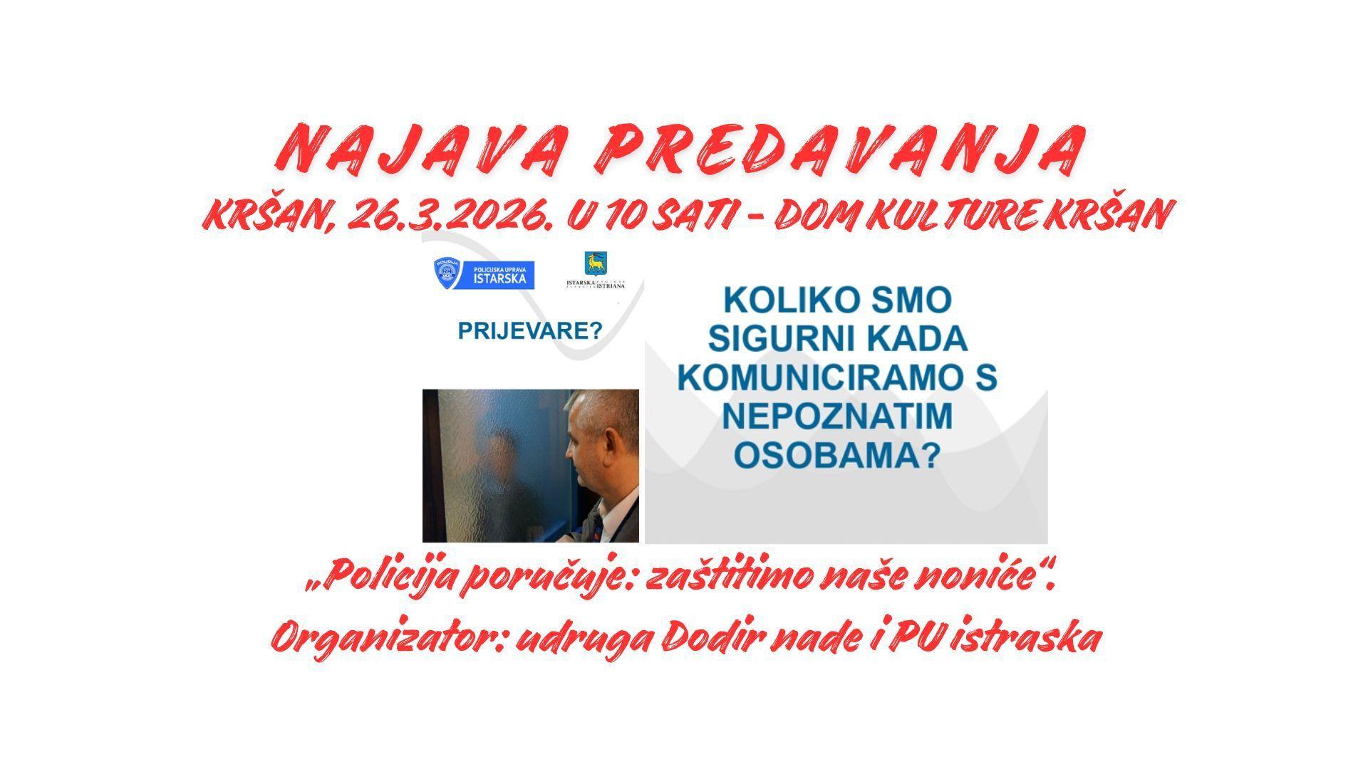 Najava predavanja, Kršan, 26.3.2026.